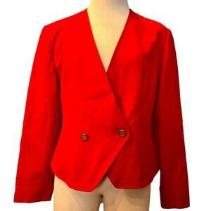 Vtg Pendleton Virgin Wool Power Blazer Sz 12 Red Gold Preppy Statement Military
